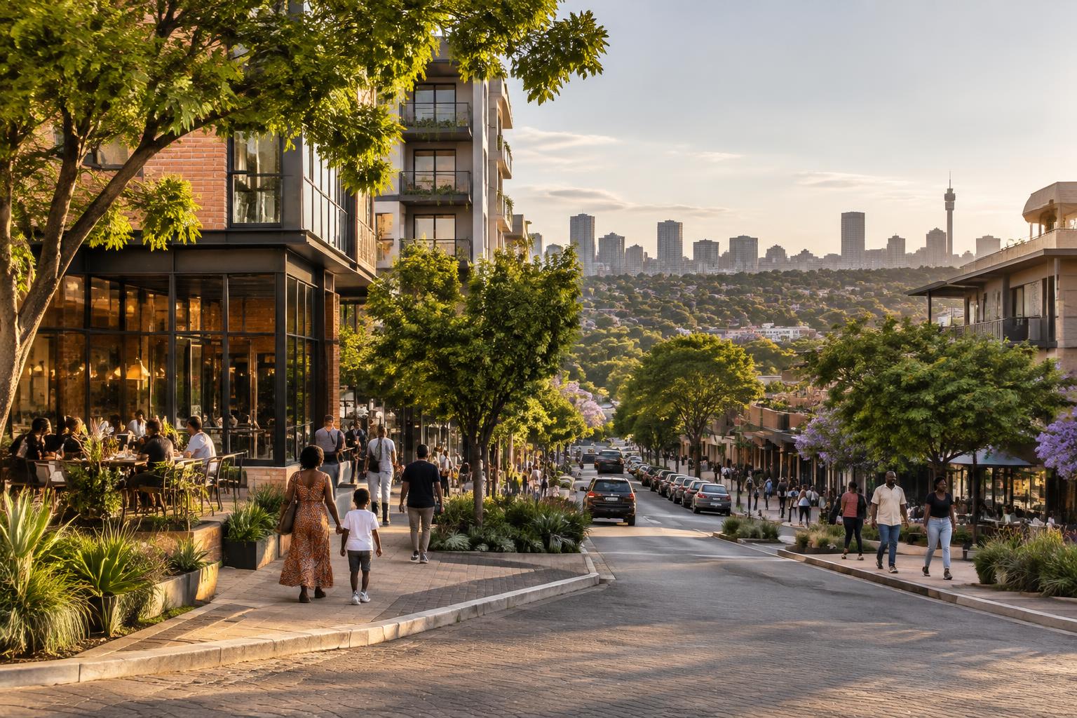 Illustrative vision of a walkable mixed-use African neighbourhood